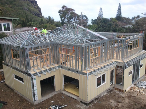 A cream colored house under construction