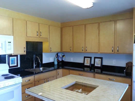 Interior of the kitchen with cabinets