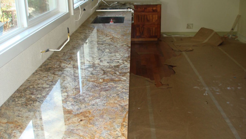 Colored marble table tops inside a house