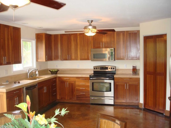 Brown colored Wooden cabinets in the kitchen