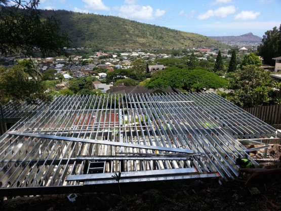 Steel framing for the roof of a under construction house