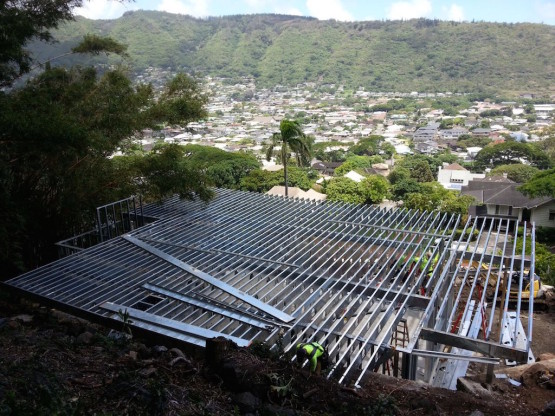 Steel framing for the roof of a under construction house