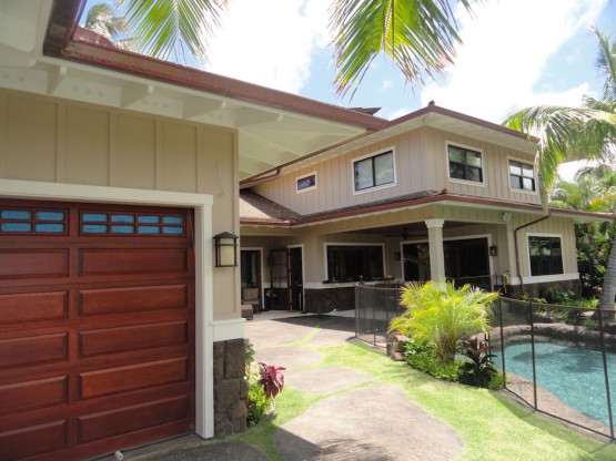 Brown colored garage door of a villa