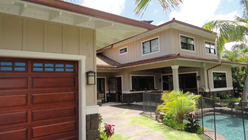 Brown colored garage door of a villa